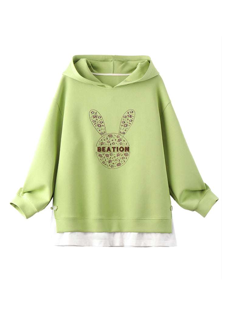 Handmade Green Embroideried Zircon Warm Fleece Sweatshirts Top Winter