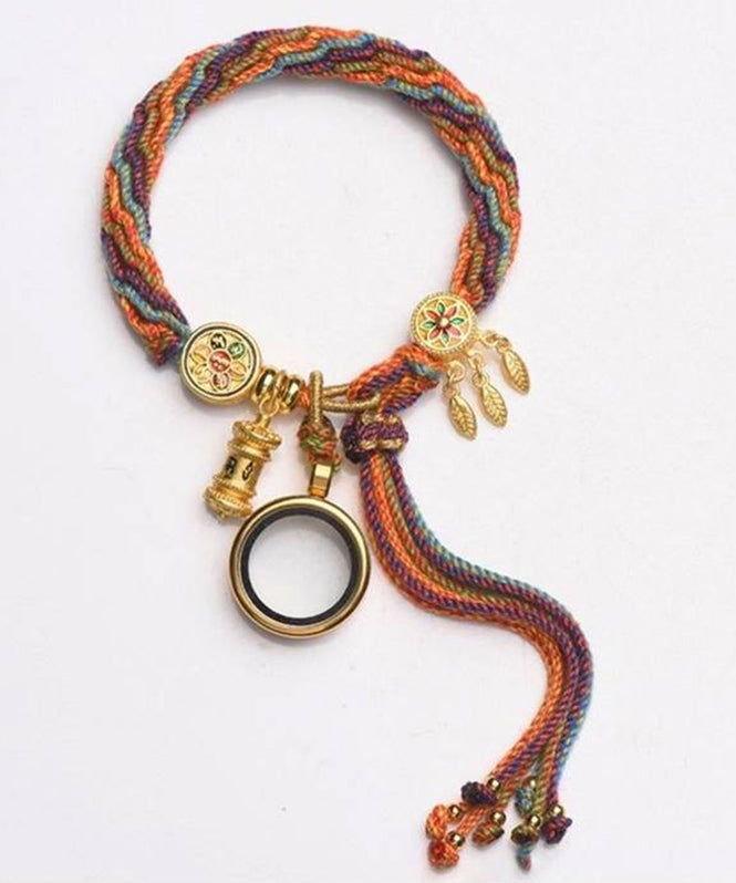 Handmade Rainbow Hand Knitting Cotton Thread Gesang Flower Charm Bracelet