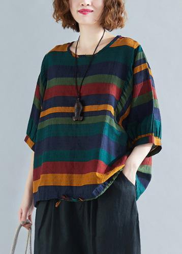 Handmade o neck Batwing Sleeve linen spring clothes For Women rainbow shirts