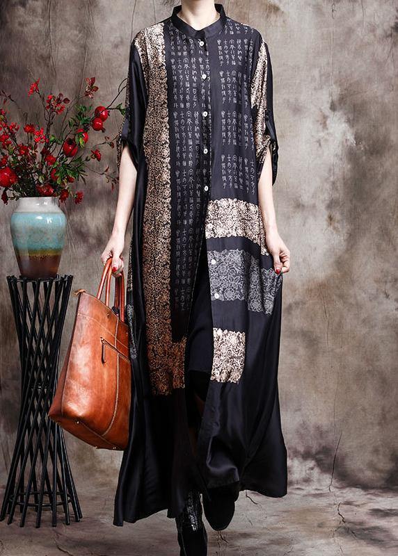 Italian Black Print Long Silk Comfy Cardigan Dress