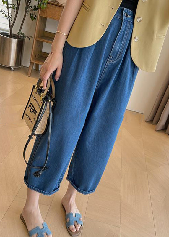 Italian Blue Pockets Denim Wide Leg Pants Summer