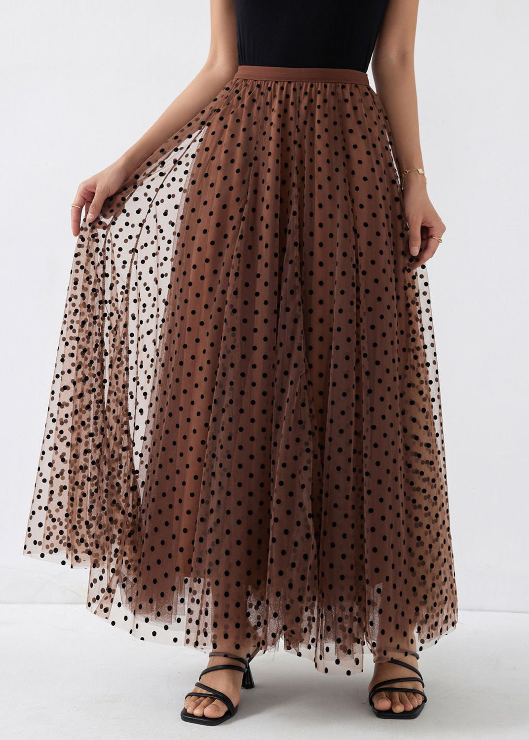 Italian Brown Print High Waist Tulle A Line Skirts