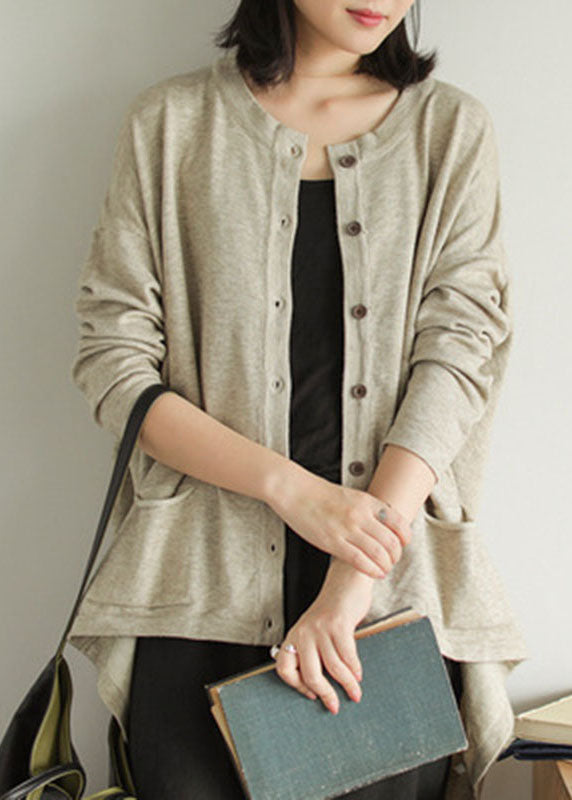 Italian Loose Knit Button Pocket Low High Design Autumn Chocolate Sweater Cardigan