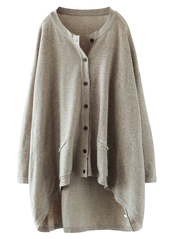 Italian Loose Knit Button Pocket Low High Design Autumn Chocolate Sweater Cardigan