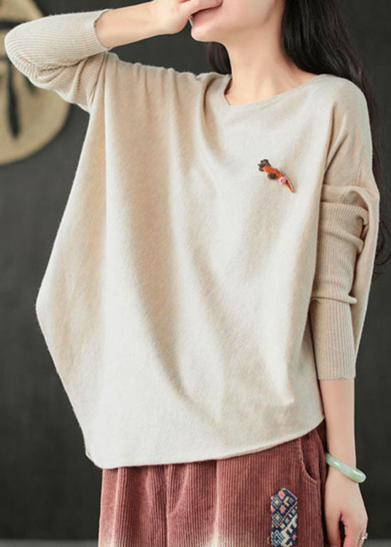 Italian Beige O-Neck Asymmetrical Knit tops Spring