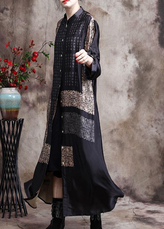 Italian Black Print Long Silk Comfy Cardigan Dress