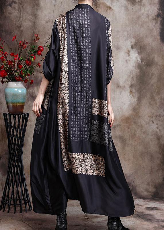 Comfy Italian Black Print Long Silk Dress Cardigan