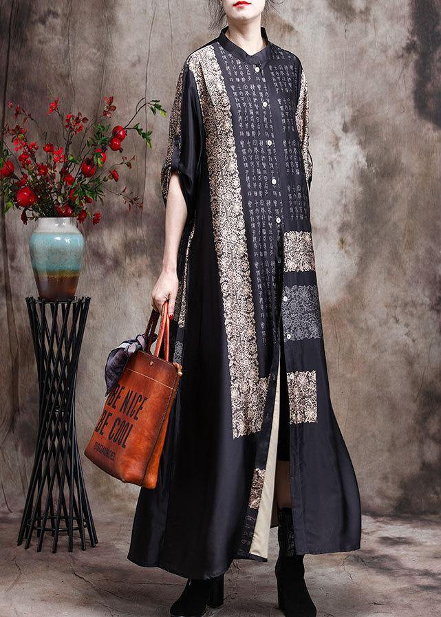 Comfy Italian Black Print Long Silk Dress Cardigan