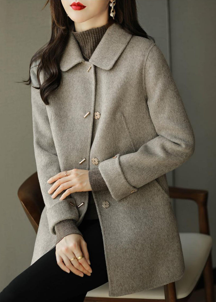 Italian Camel Peter Pan Collar Pockets Wool Coats Fall