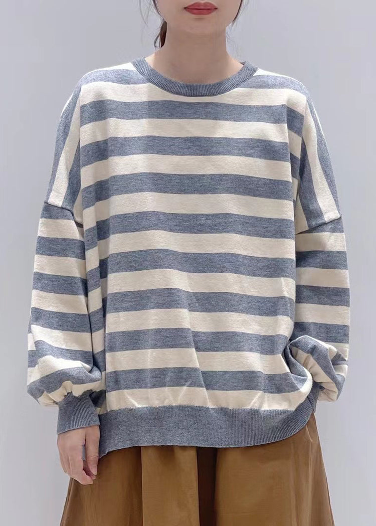 Italian Coffee Oversized Striped Cotton Sweatshirt Winter