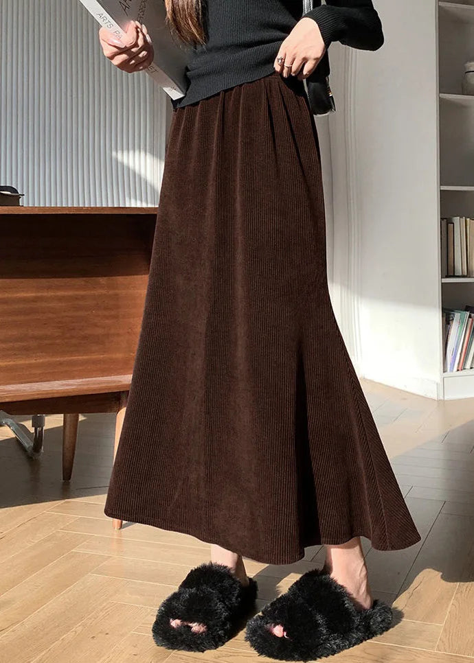 Italian Purple Solid Elastic Waist Corduroy Skirts Spring