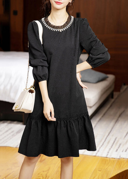 Jacquard Black Pearl Patchwork Cotton Mid Dress Fall