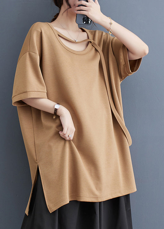 Original Design Khaki Cotton Vest Oversized Side Open Summer