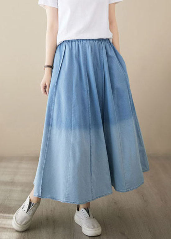 Light Blue Pockets Patchwork Wrinkle Denim Skirt Summer