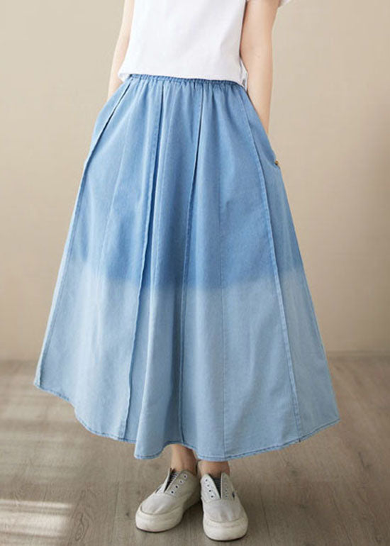 Light Blue Pockets Patchwork Wrinkle Denim Skirt Summer