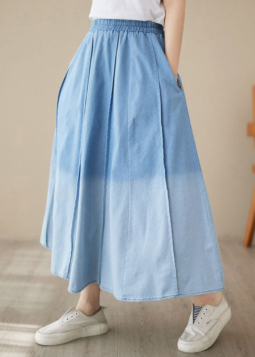 Light Blue Pockets Patchwork Wrinkle Denim Skirt Summer