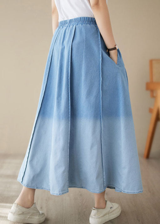 Light Blue Pockets Patchwork Wrinkle Denim Skirt Summer