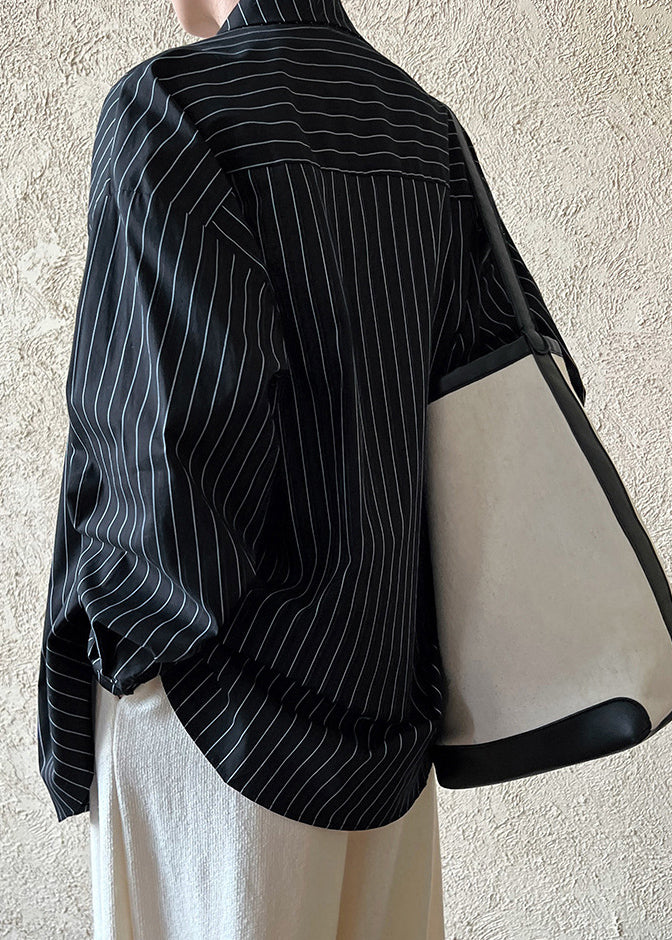 Loose Black Striped Button Shirt Fall