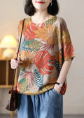 Loose Orange O Neck Print Cotton Knit T Shirt Summer