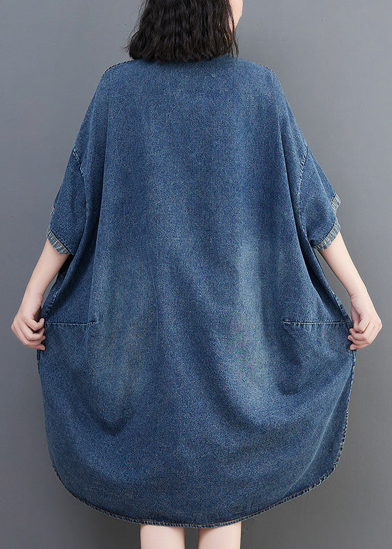 Loose Blue Button Side Open Maxi Denim Dress Summer