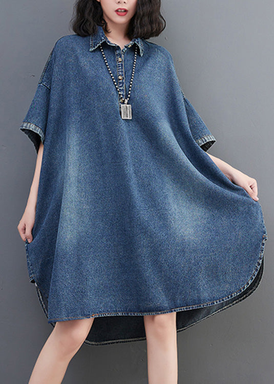 Loose Blue Button Side Open Maxi Denim Dress Summer