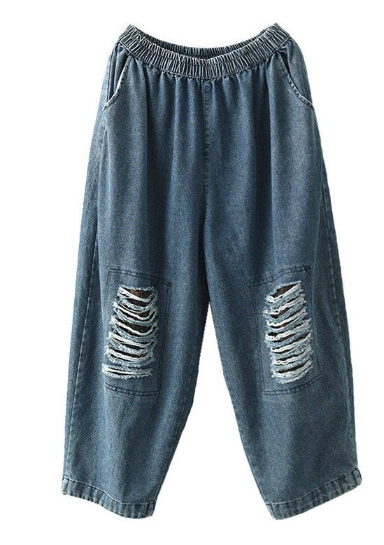 Hollow Elasticity Loose Denim Harem Pants