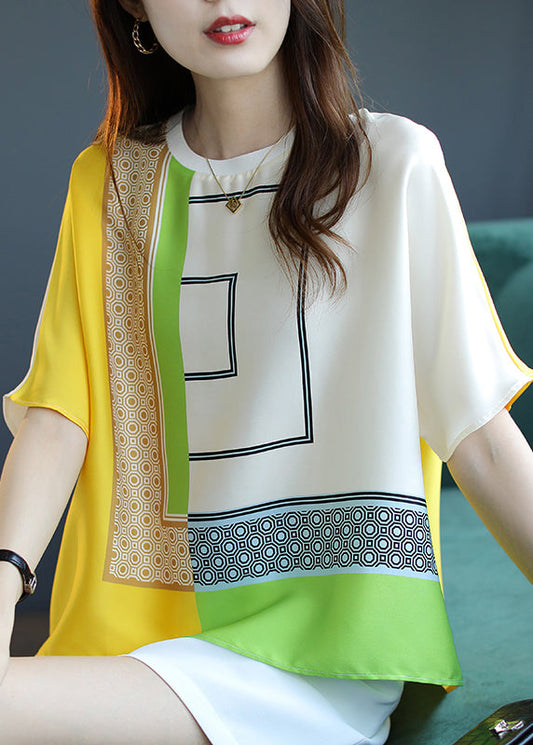 Modern Yellow O-Neck Print Top Short Sleeve