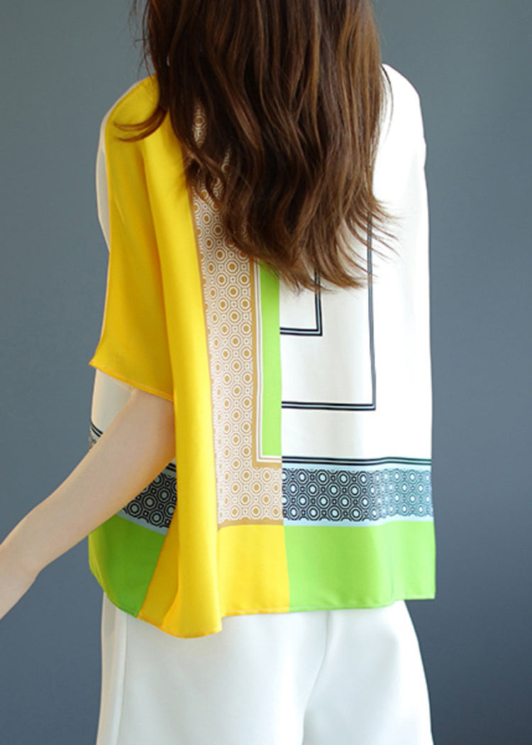 Modern Yellow O-Neck Print Top Short Sleeve