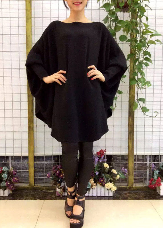 Modern Black Slash neck Loose Fall Wool Knitted sweaters