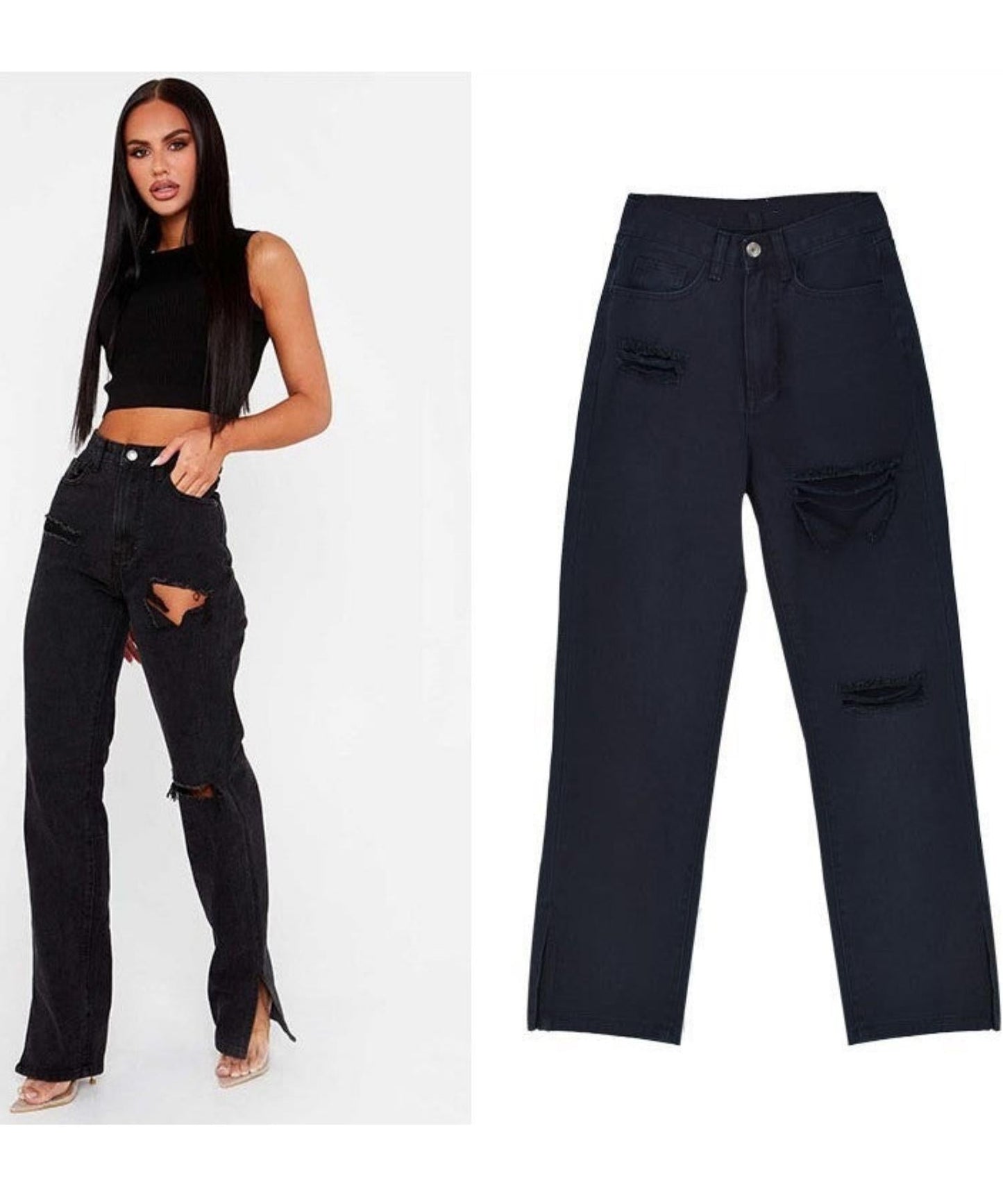 High-rise slim-fit straight-leg denim pants