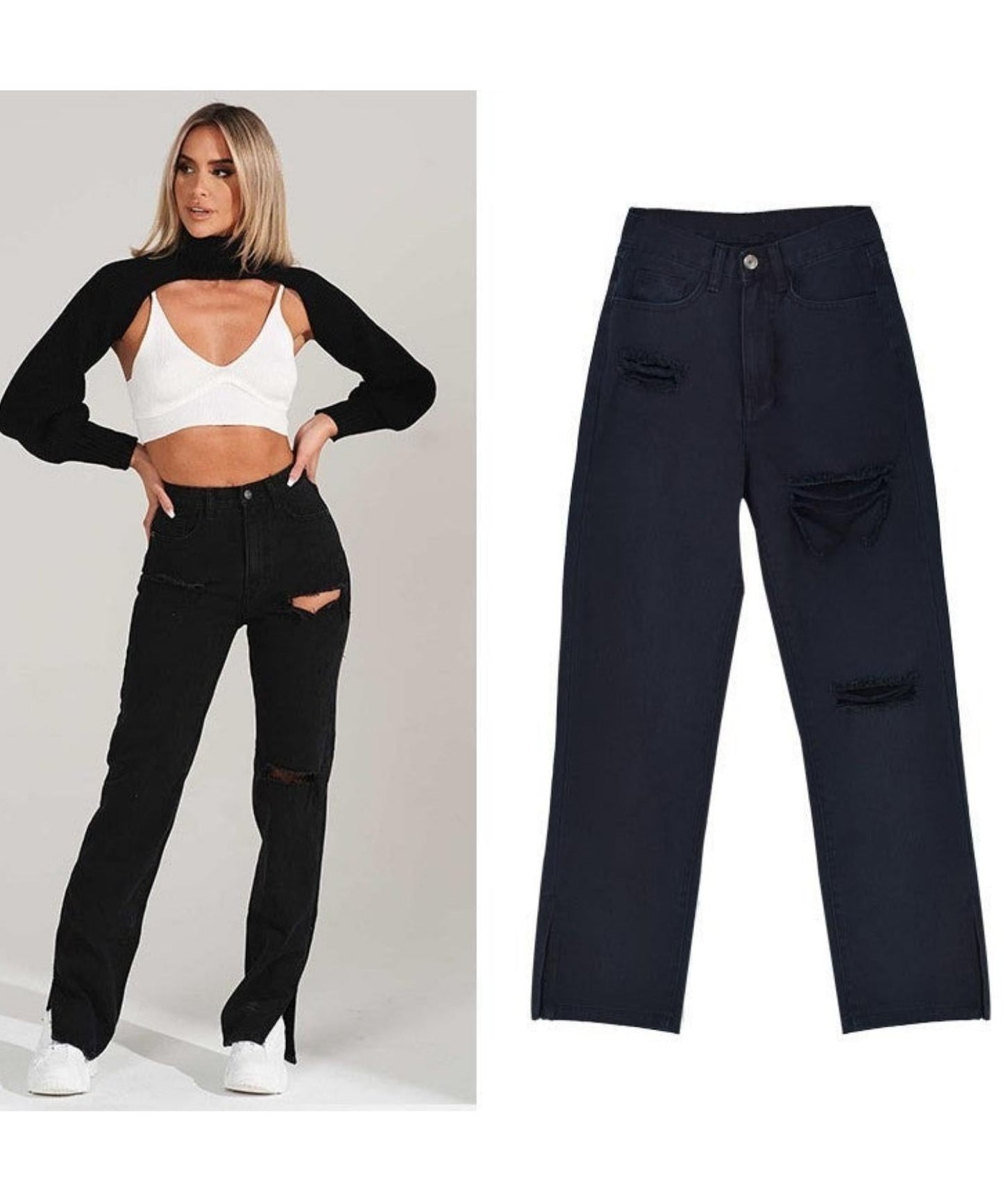 High-rise slim-fit straight-leg denim pants