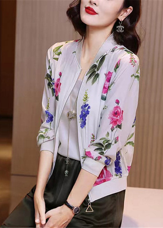 O-neck natural print chiffon sunscreen coat summer