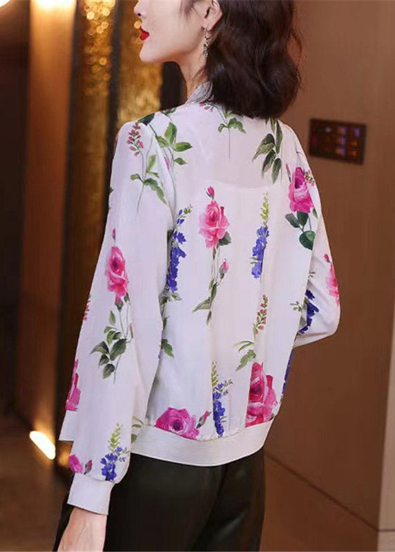 O-neck natural print chiffon sunscreen coat summer