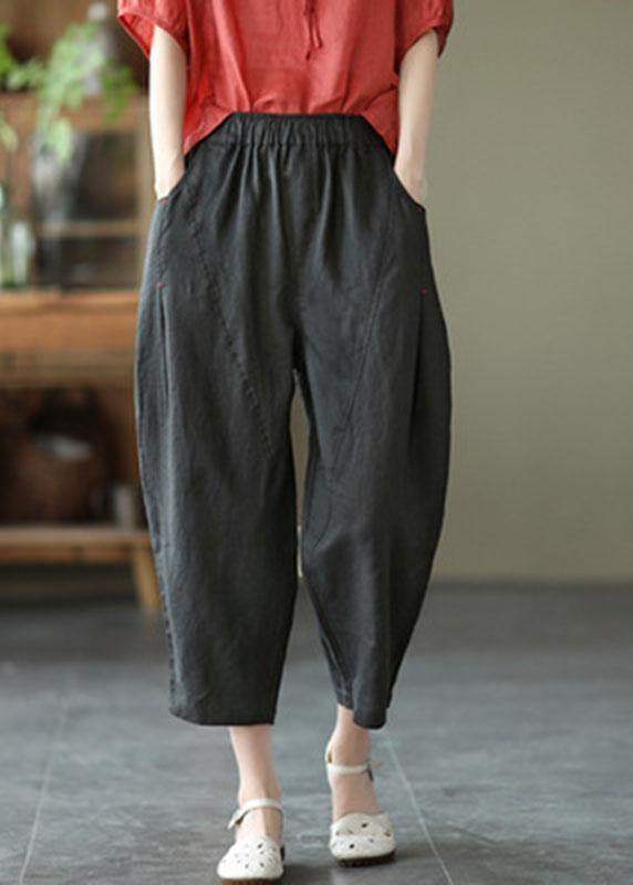 Natural Yellow Elastic Waist Summer Linen Harem Pants