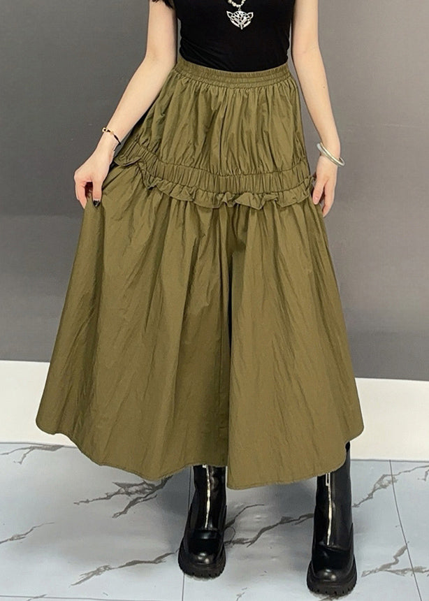 Black Solid Elastic Waist Loose Cotton Fall Skirts Ruffled