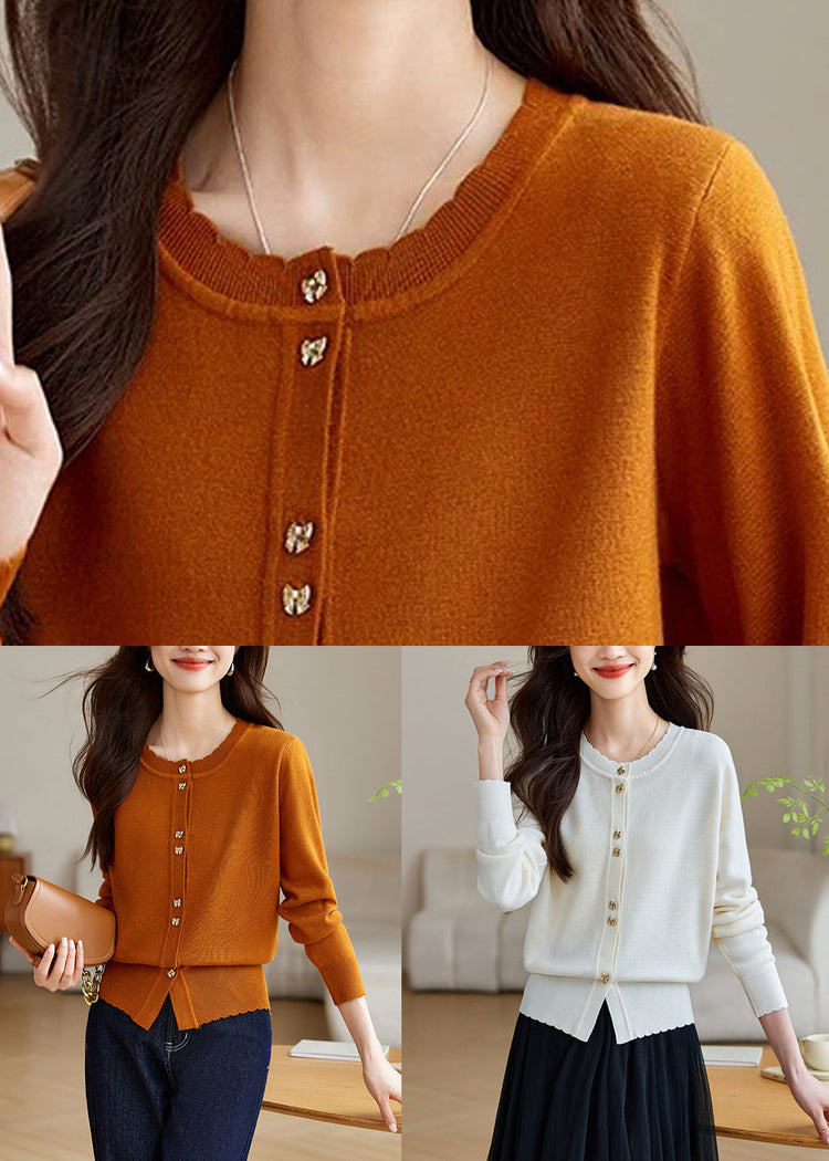 New Orange O Neck Button Cozy Wool Knit Coat Fall