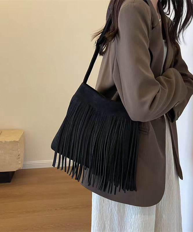 New Coffee Faux Suede Tassel Versatile Shoulder Crossbody Bag