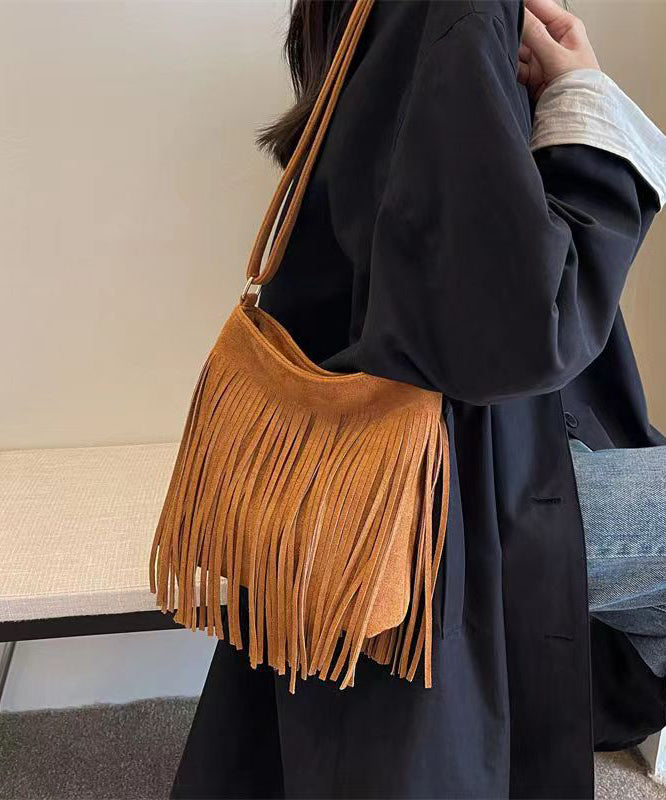 New Coffee Faux Suede Tassel Versatile Shoulder Crossbody Bag