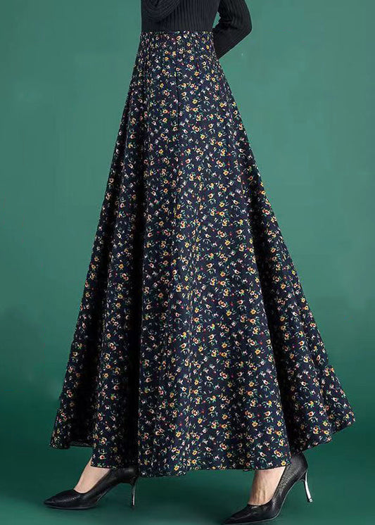 New Navy Print Elastic Waist Cotton Skirts Fall