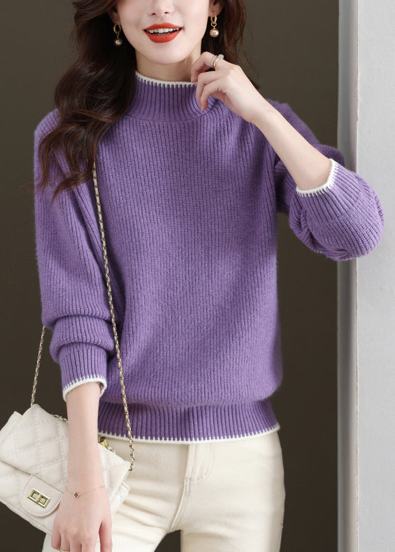 New Purple Turtleneck Thick Knit Sweaters Fall