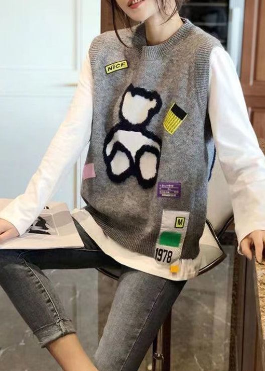 New Style Grey O-Neck Vest Little Bear Sleeveless Autumn