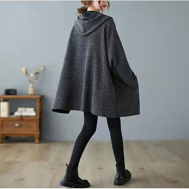 New women coats Loose fitting hooded black outwear thick