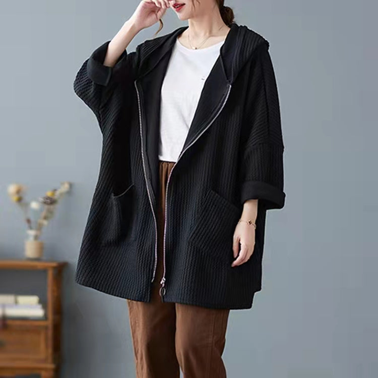 New women coats Loose fitting hooded black outwear thick