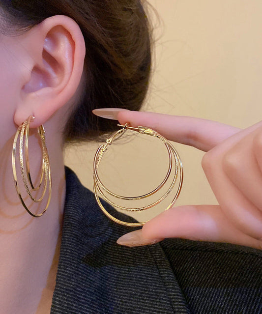 Novelty Gold Metal Alloy Layered Hoop Earrings