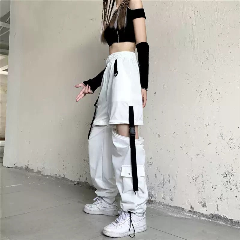 GOTH BUCKLE UP HIGH WAIST CARGO BLACK JOGGER