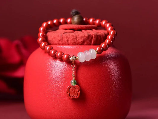 Fashionable Natural Cinnabar Charm Bracelet