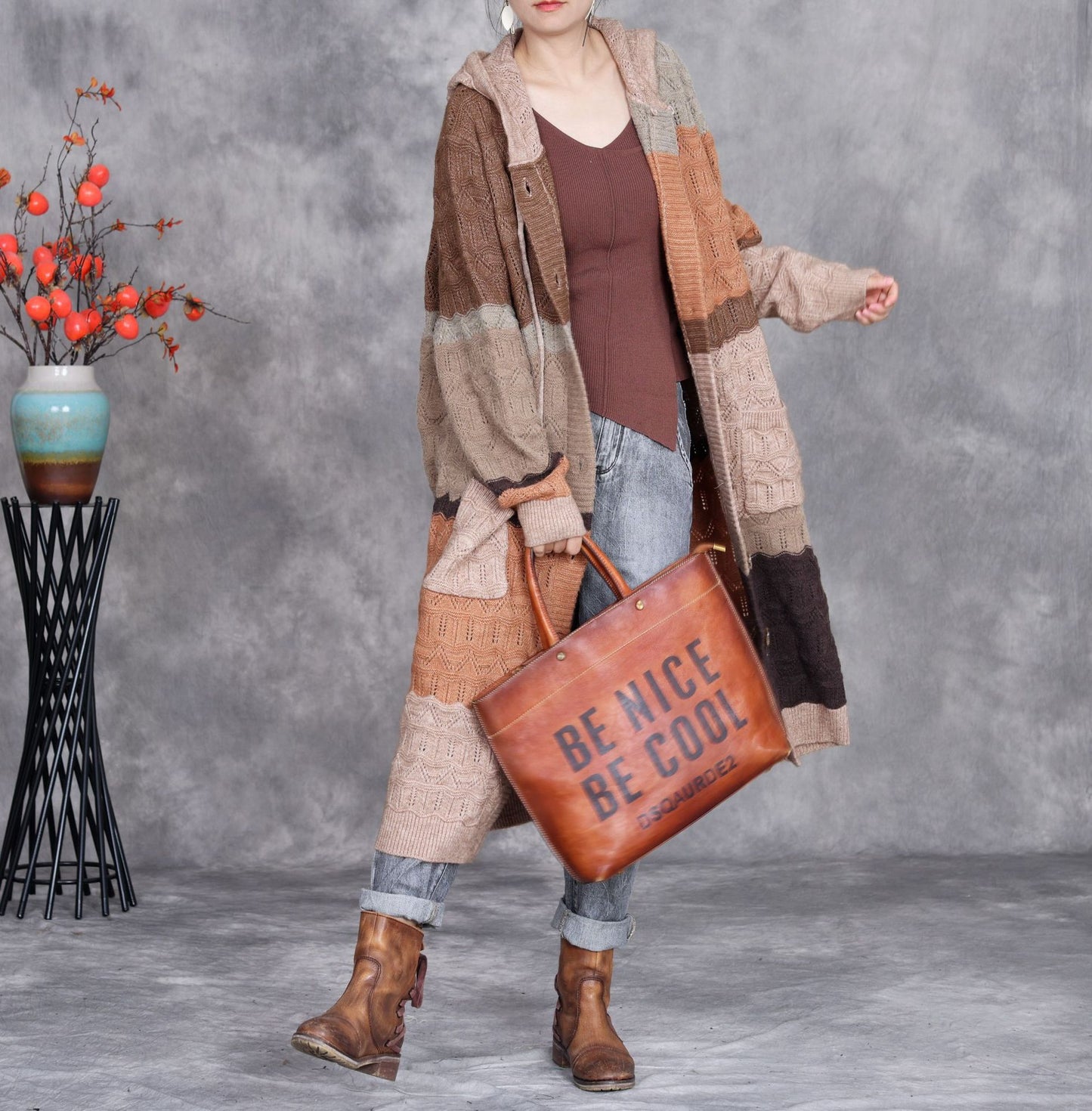 Retro Patchwork Plus Size Loose Knit Sweater Fall Fall