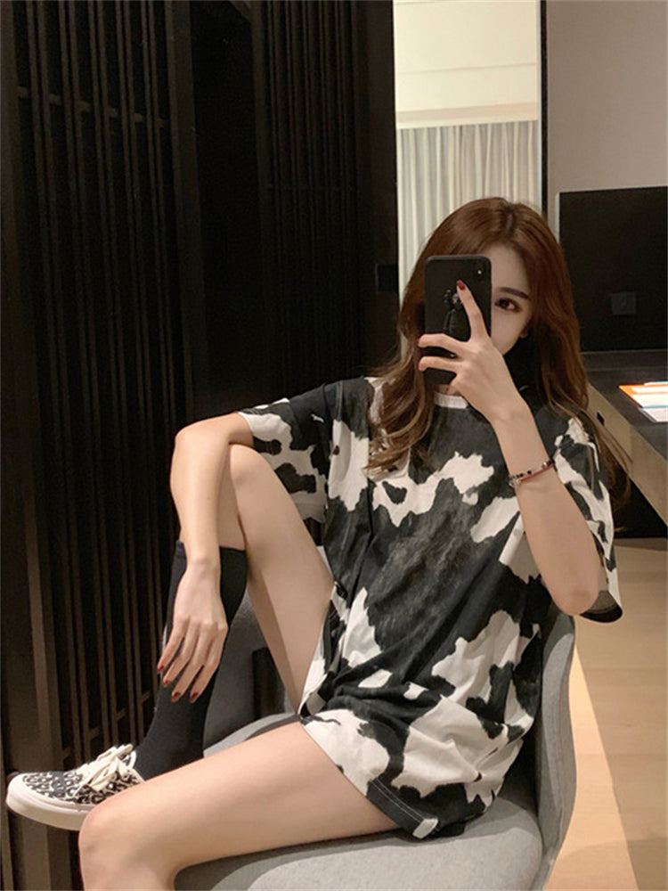 Women's Style O-Neck Irregular Print Top Spring