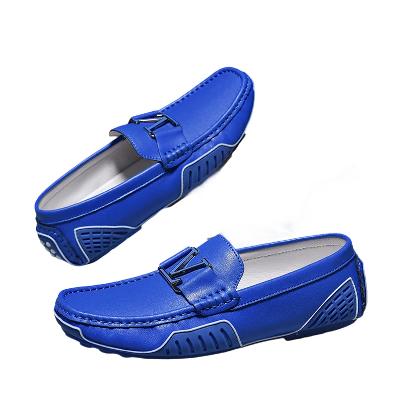 Men's Fashion British Style Blue Genuine Leather Shoes