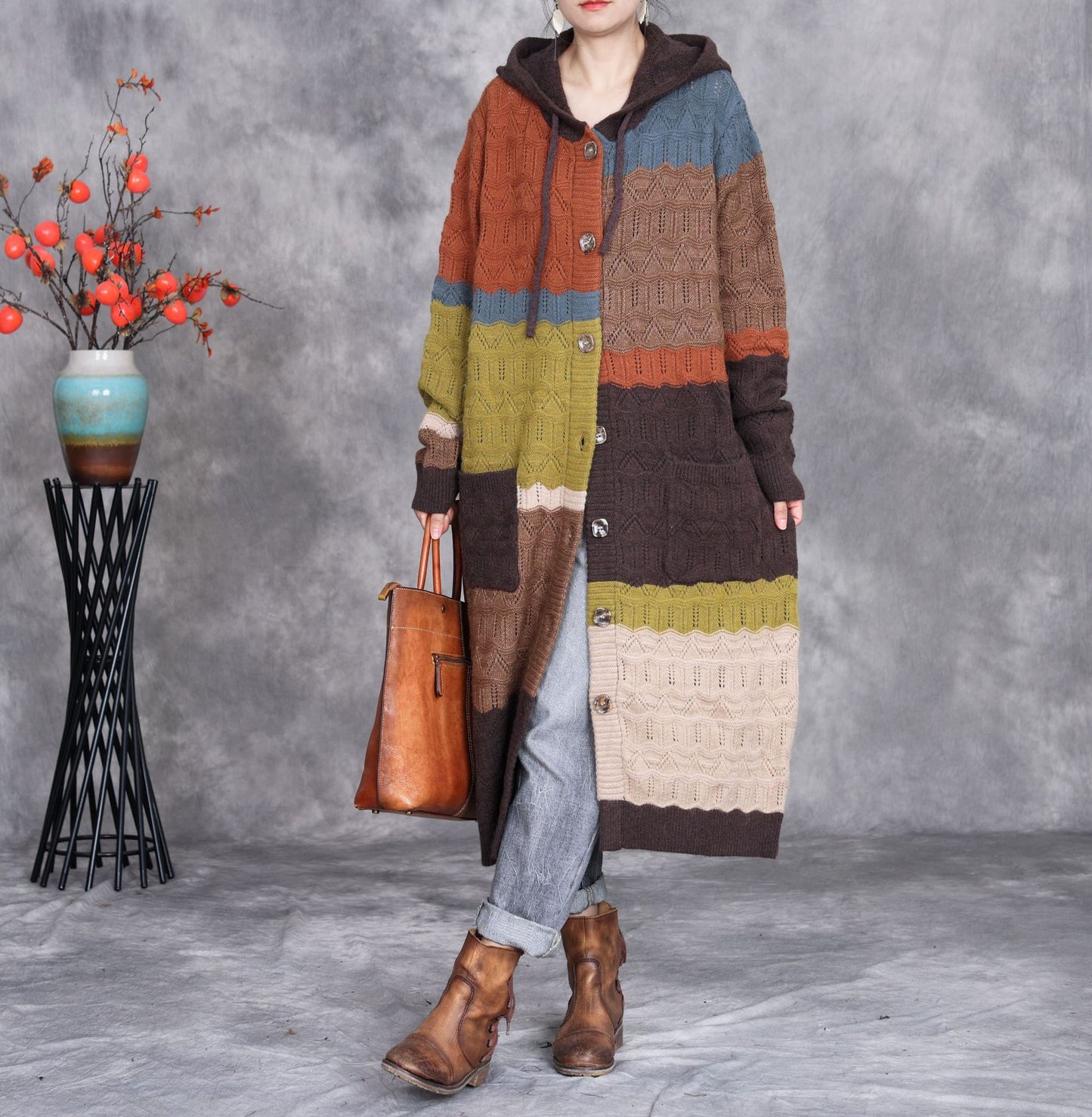 Retro Patchwork Plus Size Loose Knit Sweater Fall Fall